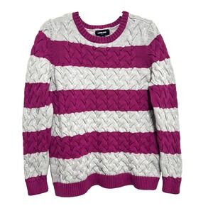 Lands' End Drifter Cable Knit Sweater Women's Sz Large Pink Gray Color Block